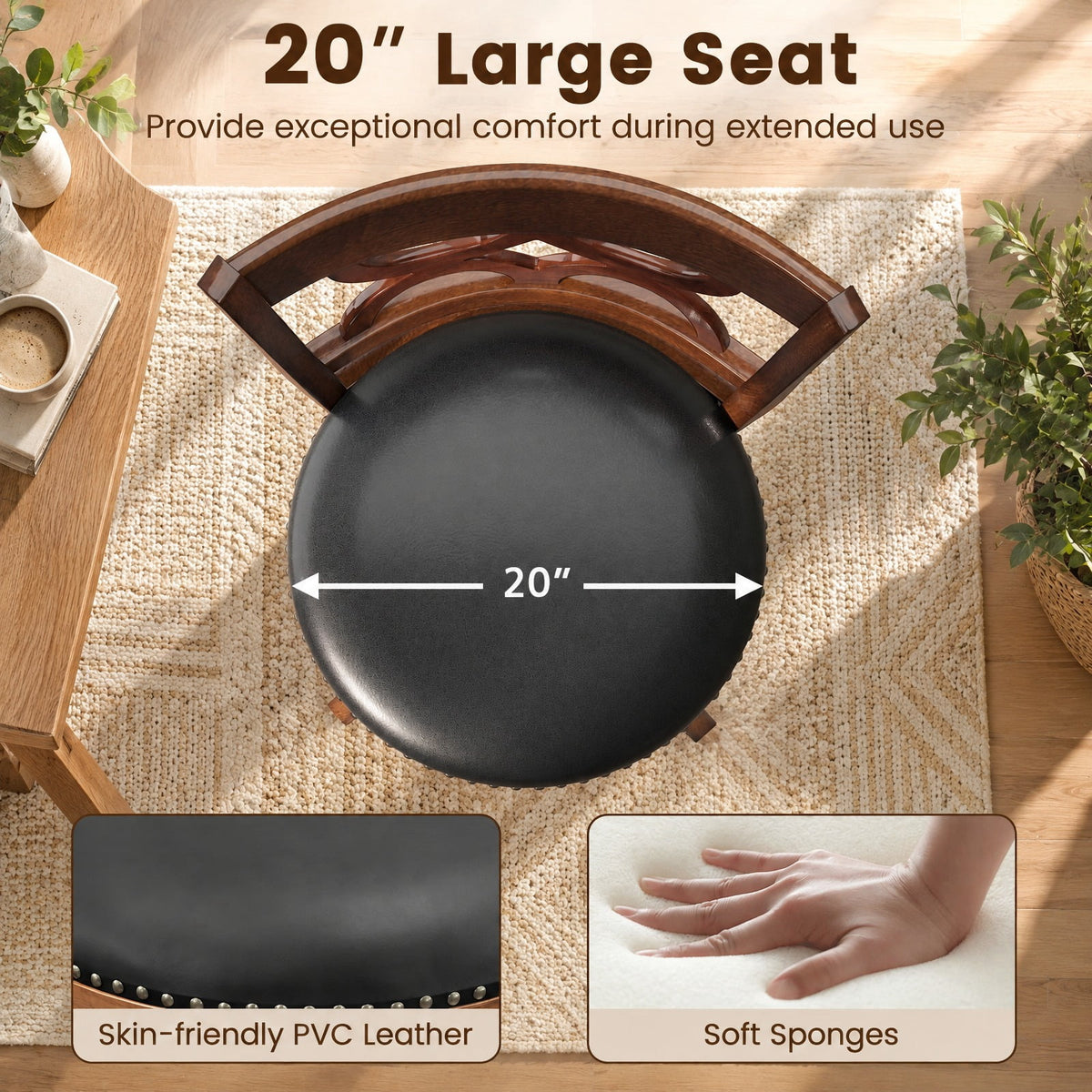 Airfind Swivel Bar Stools Set of 2 with High Backrest and Wood Frame-24 Inches, 330 lbs Capacity, Rubber Wood PVC Leather Sponge Frame, Expresso