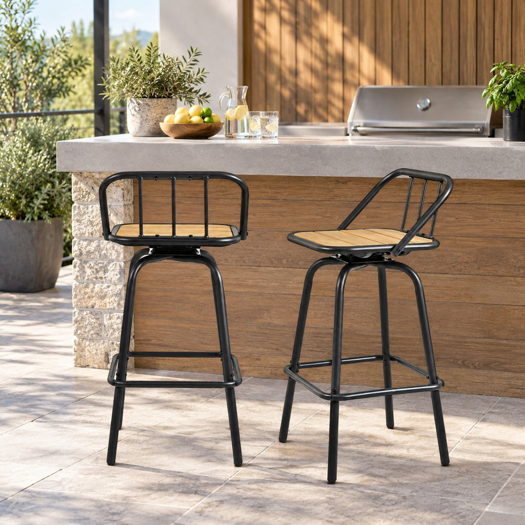Airfind 360° Swivel Bar Stool Set of 2 with Footrest and Backrest-Balck and Natural, 275 lbs Capacity, Plastic Wood Metal Frame, Natural