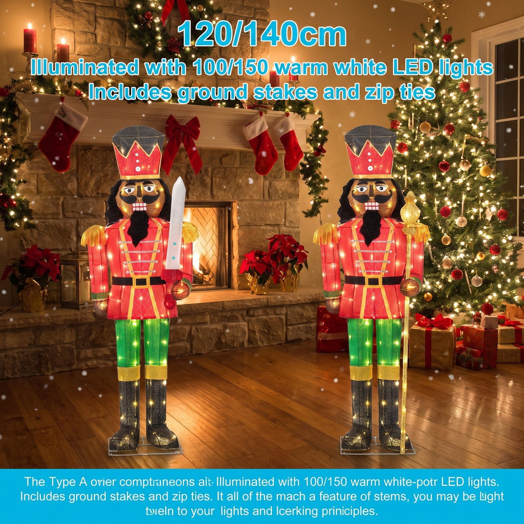 Airfind 5 FT Lighted Christmas Nutcracker with Glitter Sword for Outdoor, Metal Tinsel Frame, 21.5 x 5 ft Footprint, Multi-color
