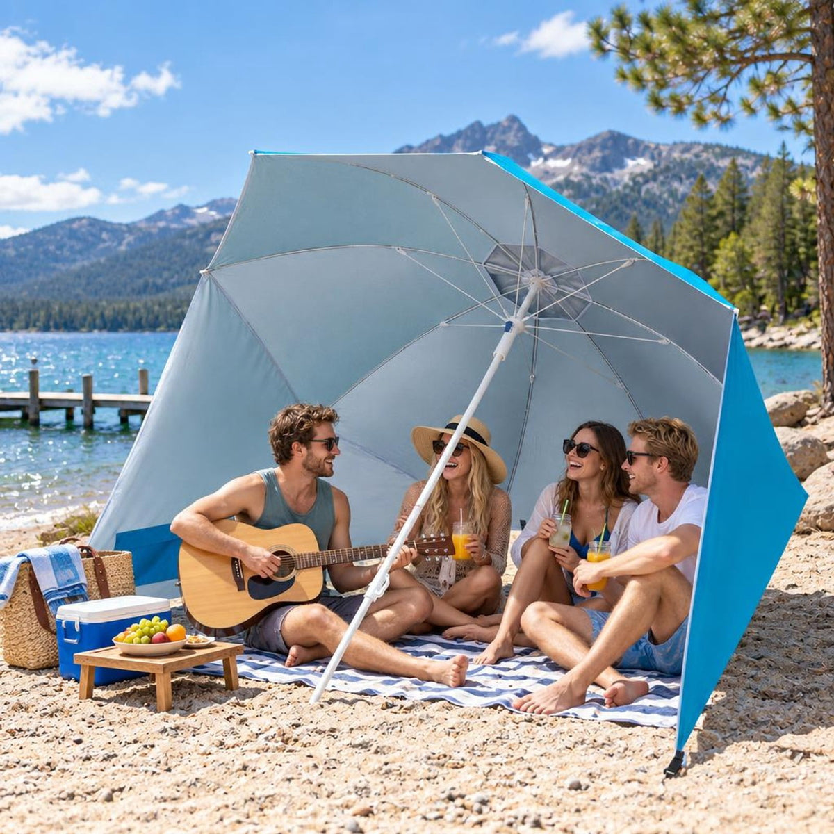 Airfind 2-in-1 Beach Shelter Umbrella UPF 50+ with Side Panels for Camping Picnic, Oxford Cloth Fiberglass Pole Metal PP Frame, Turquoise