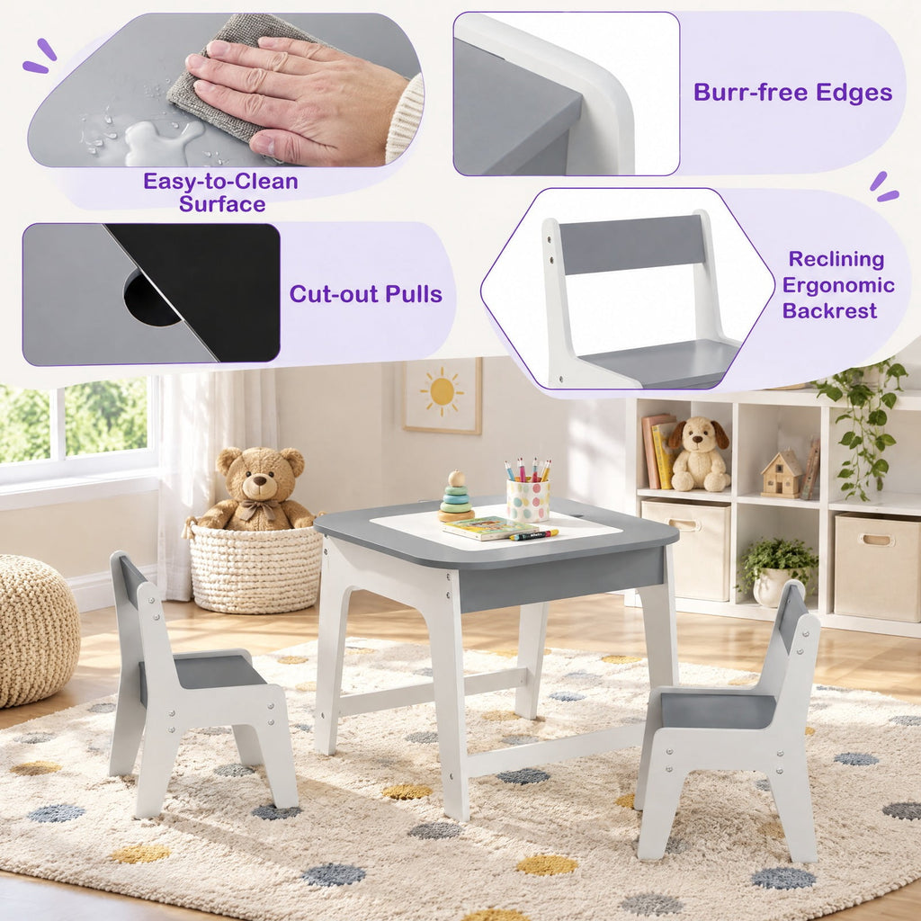 Airfind Youth Table and Chairs Set with Double-sized Tabletop, 44 Lbs Capacity, Mdf, for 3-6 Years Old for Convenient Everyday Use, Gray
