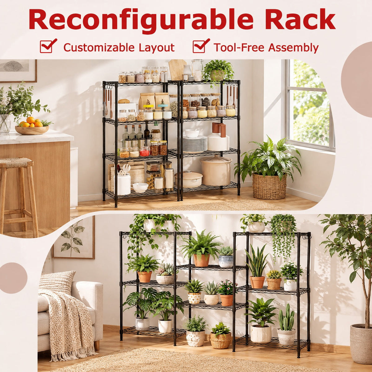 Airfind 4-Tier Metal Storage Shelving Unit with V-Shaped Wire Rack and 600 LBS Capacity, 600 lbs Capacity, Metal Frame, Black