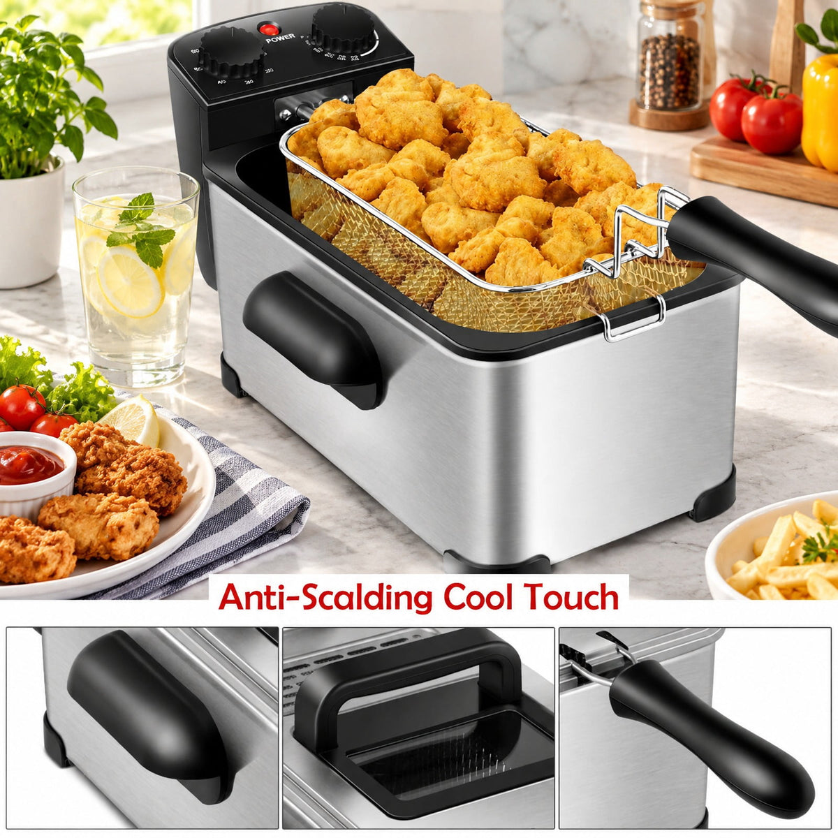 Airfind 3.2 Quart Electric Stainless Steel Deep Fryer featuring Timer, Stainless Steel Iron Frame, 21.5 Inch x 9.5 Inch x 8.5 Inch Footprint, Silver