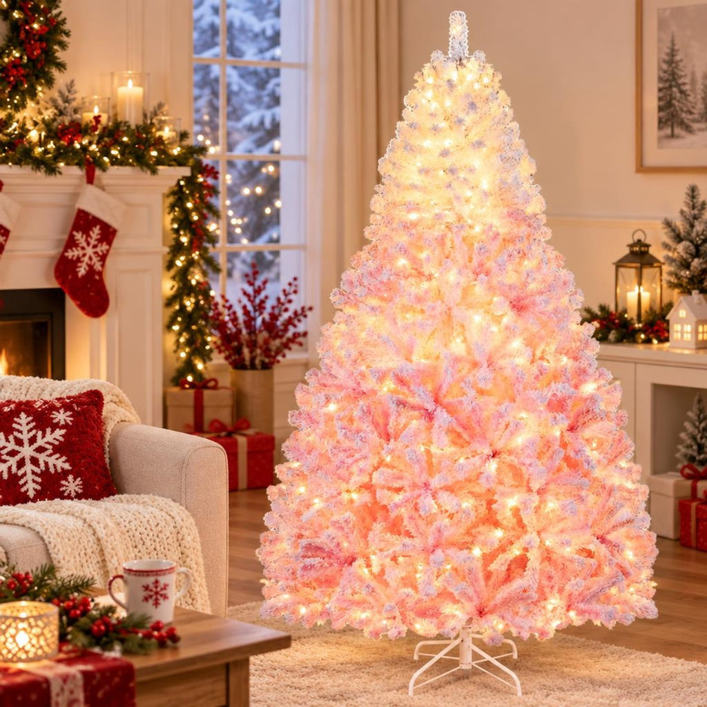 Airfind 5/6/7/8 FT Artificial Christmas Tree with Warm White LED Lights and 8 Modes for Holiday-7 Feet, White