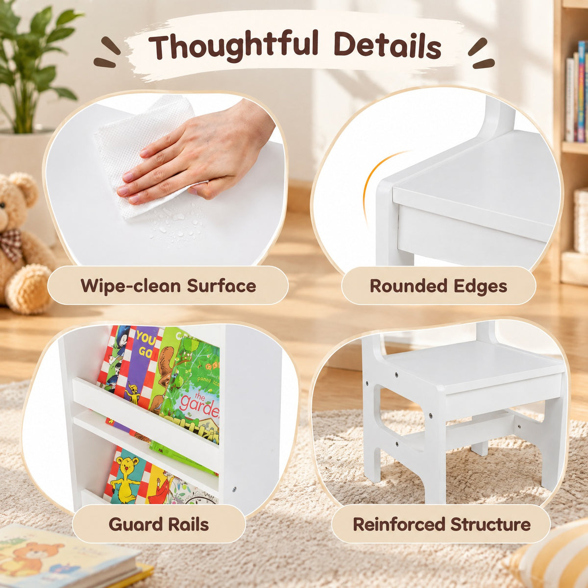 Airfind Kids Art Table and Chair Set with Detachable Paper Roll Holder and Cabinet, 66 lbs Capacity, MDF Frame, for 3+, White