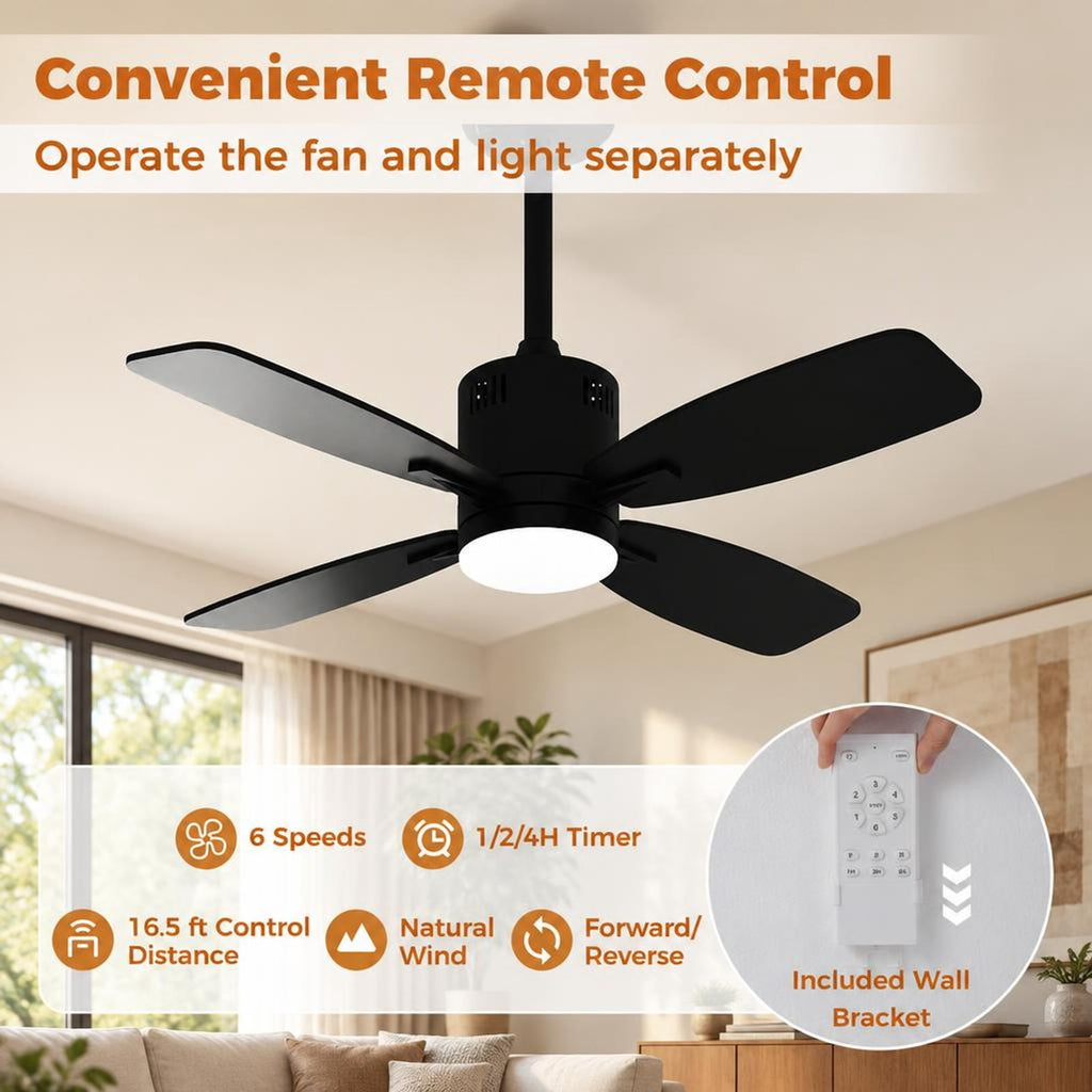 Airfind 42inch Ceiling Fan with Light and Remote 3CCT LED with Memory 4H Timer 6 Speeds, Metal Plywood PC Frame, Black