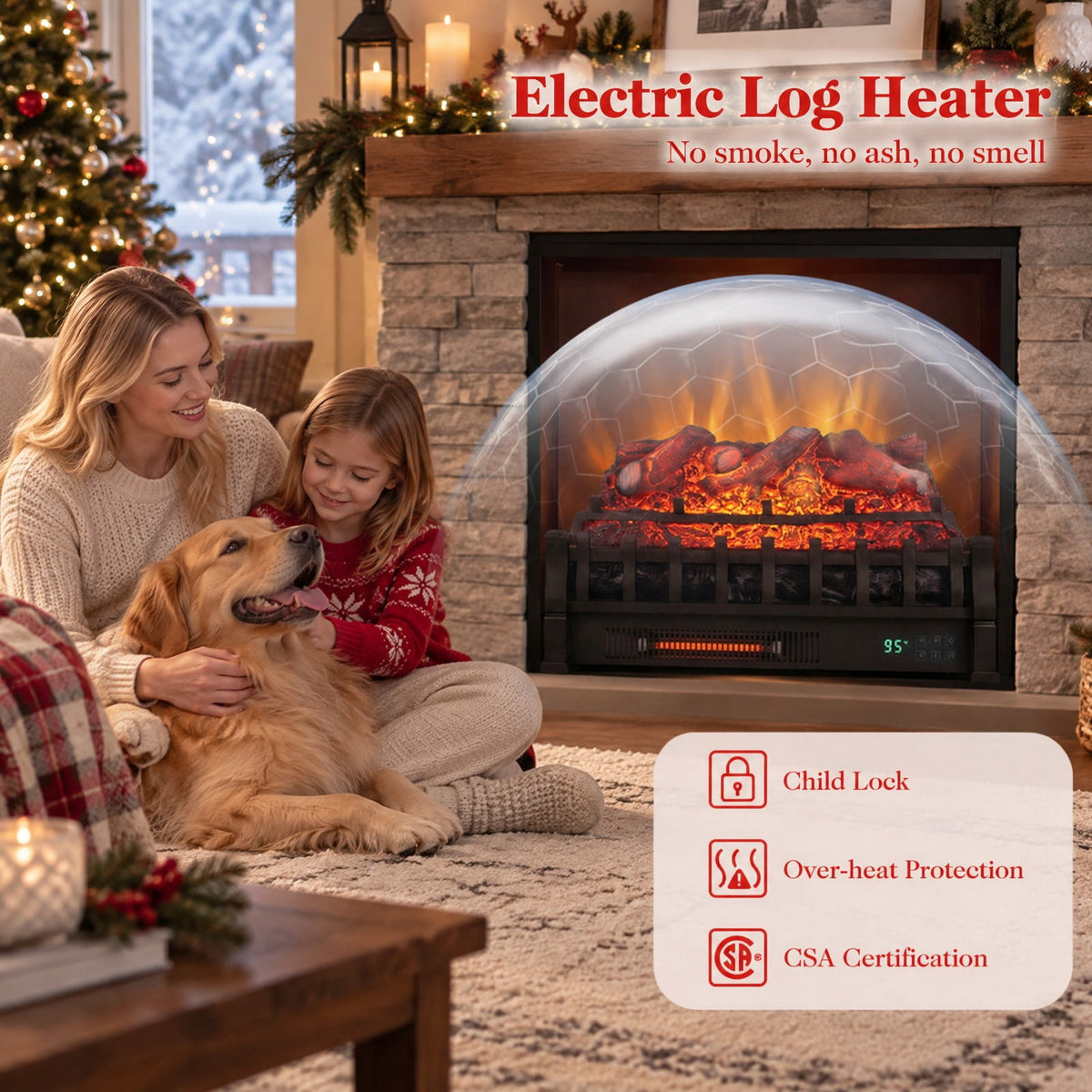Airfind 23 Inch Wifi Fireplace Insert Lemonwood Set featuring App and Remote, Metal Resin Frame, 23 Inch x 8.9 Inch x 12.6 Inch Cord Length 5.8 Ft Footprint, Black