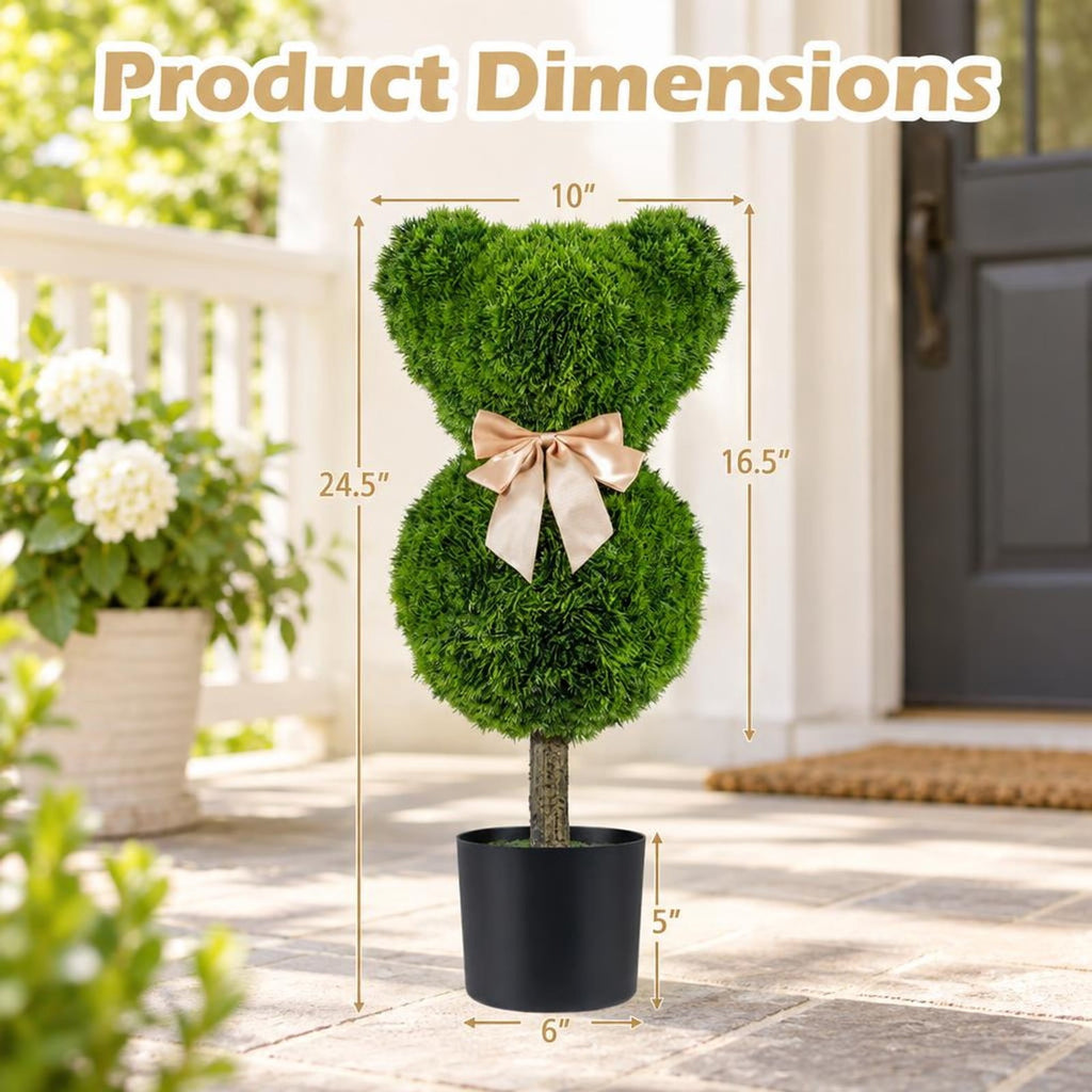 Airfind 2 Pieces Bear Topiary Trees with Pots Sun-resistant Bear, PE PP Cement Frame, 10 Inch x 9 Inch x 24.5 Inch Pot Footprint, Green + Golden