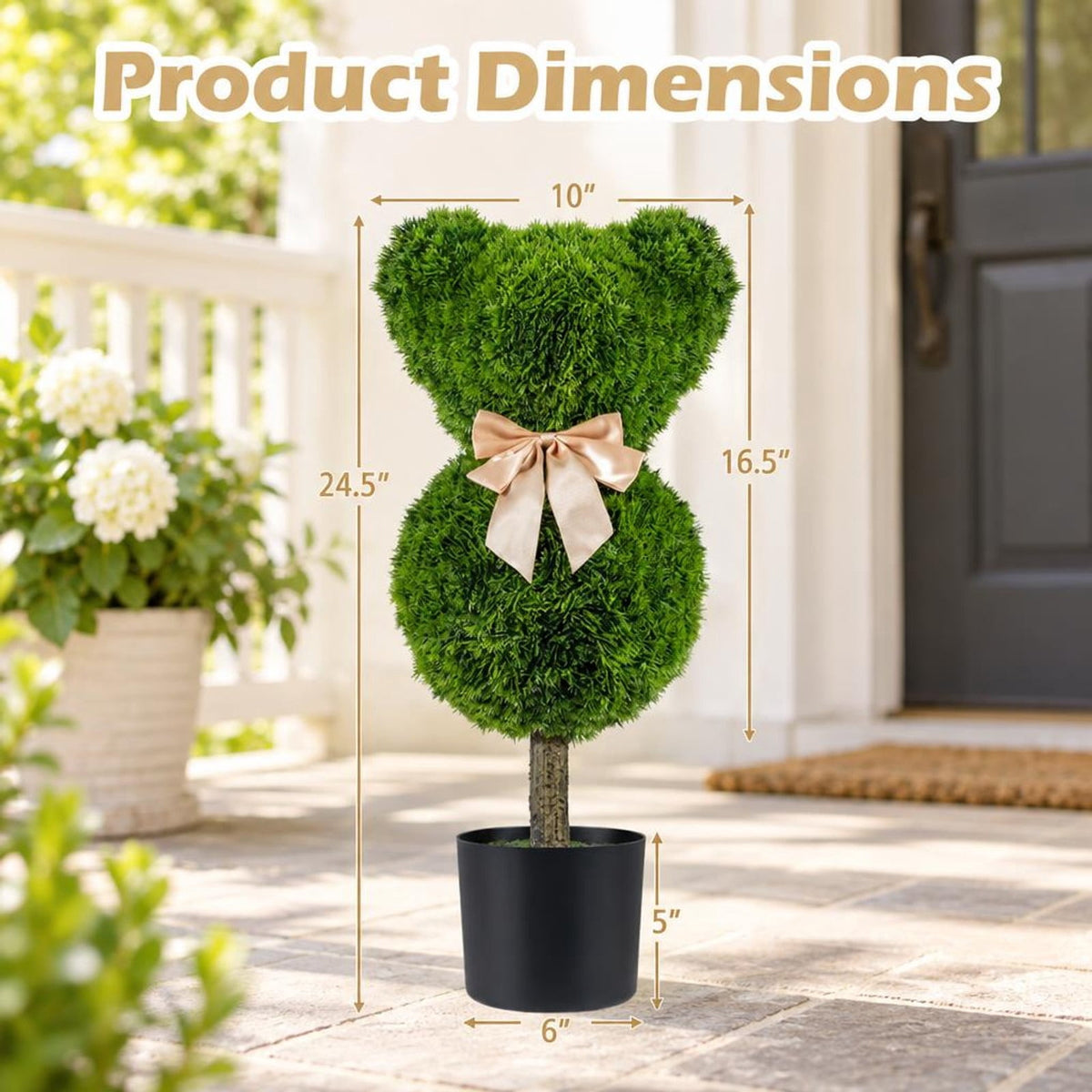 Airfind 2 Pieces Bear Topiary Trees with Pots Sun-resistant Bear, PE PP Cement Frame, 10 Inch x 9 Inch x 24.5 Inch Pot Footprint, Green + Golden