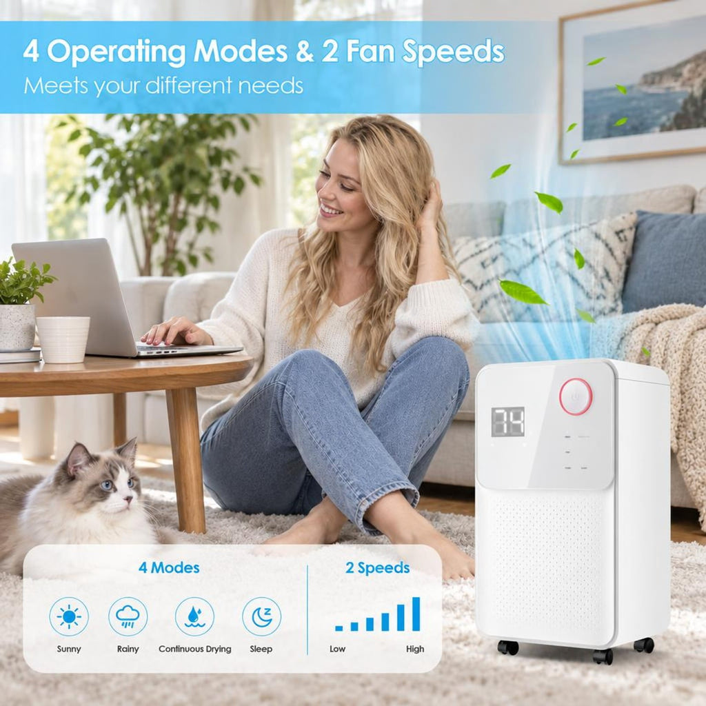 Airfind 32 Pints 2000 Sq. Ft Dehumidifier for Home and Basements featuring 3-Color Digital Display, ABS Frame, 11 Inch x 8 Inchx 20 Inch Footprint, White