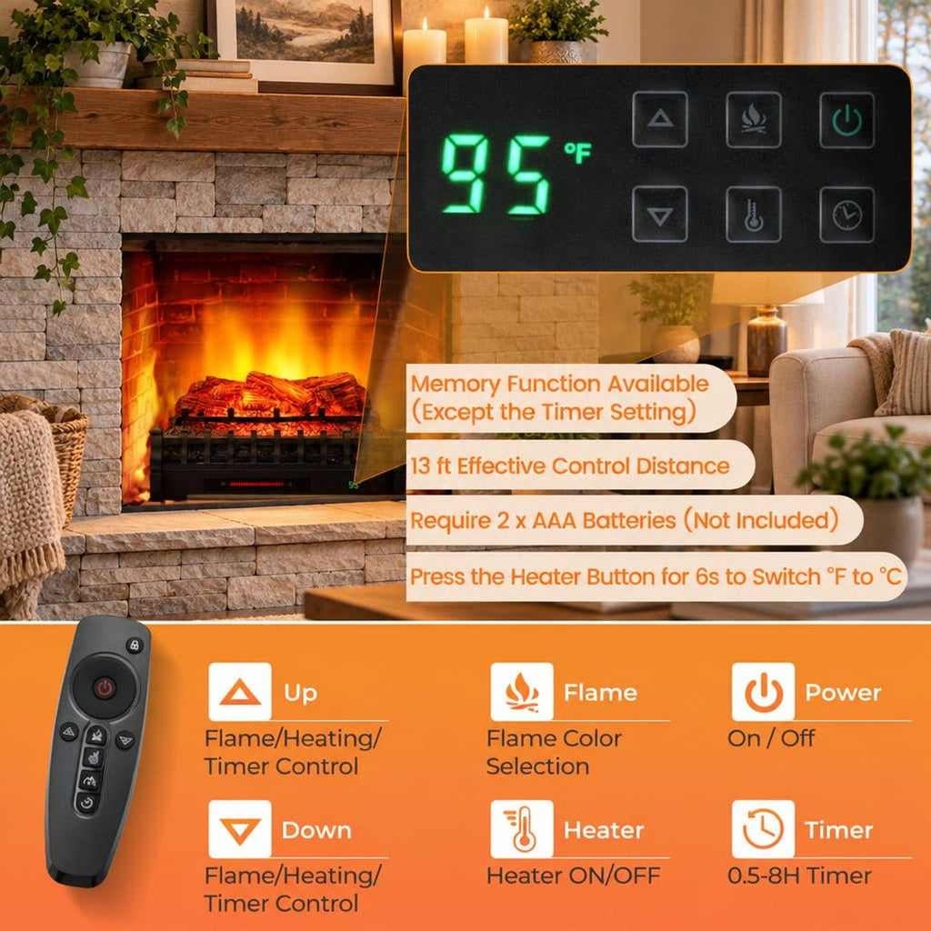 Airfind 26 Inches Infrared Quartz Electric Fireplace with Realistic Pinewood Ember Bed, Metal ABS Resin Frame for Everyday Use, Black
