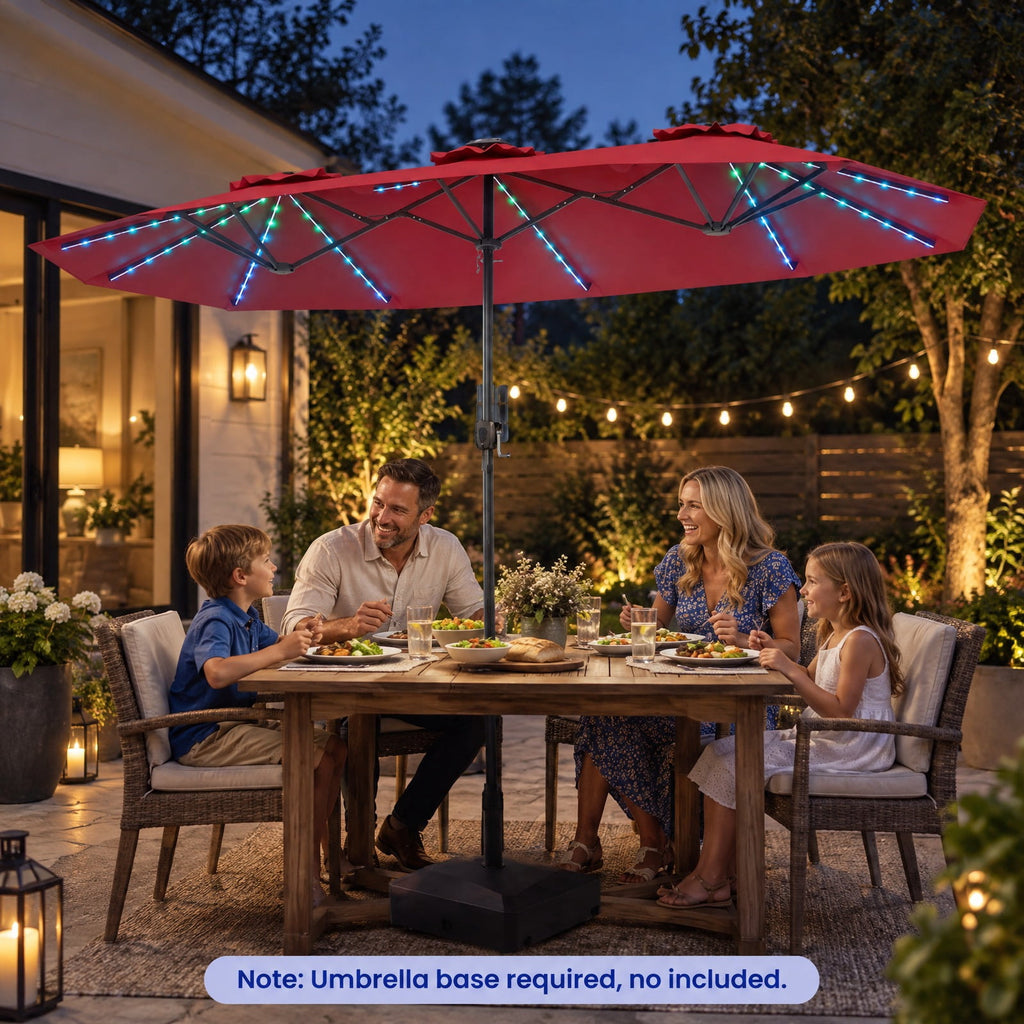 Airfind 13 FT Double-Sided Patio Umbrella with Color-Changing Flowing Solar LED Lights, Polyester Fabric Metal Frame, 13 x 7 ft Footprint, Red