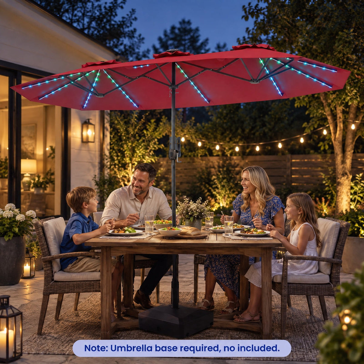 Airfind 13 FT Double-Sided Patio Umbrella with Color-Changing Flowing Solar LED Lights, Polyester Fabric Metal Frame, 13 x 7 ft Footprint, Red