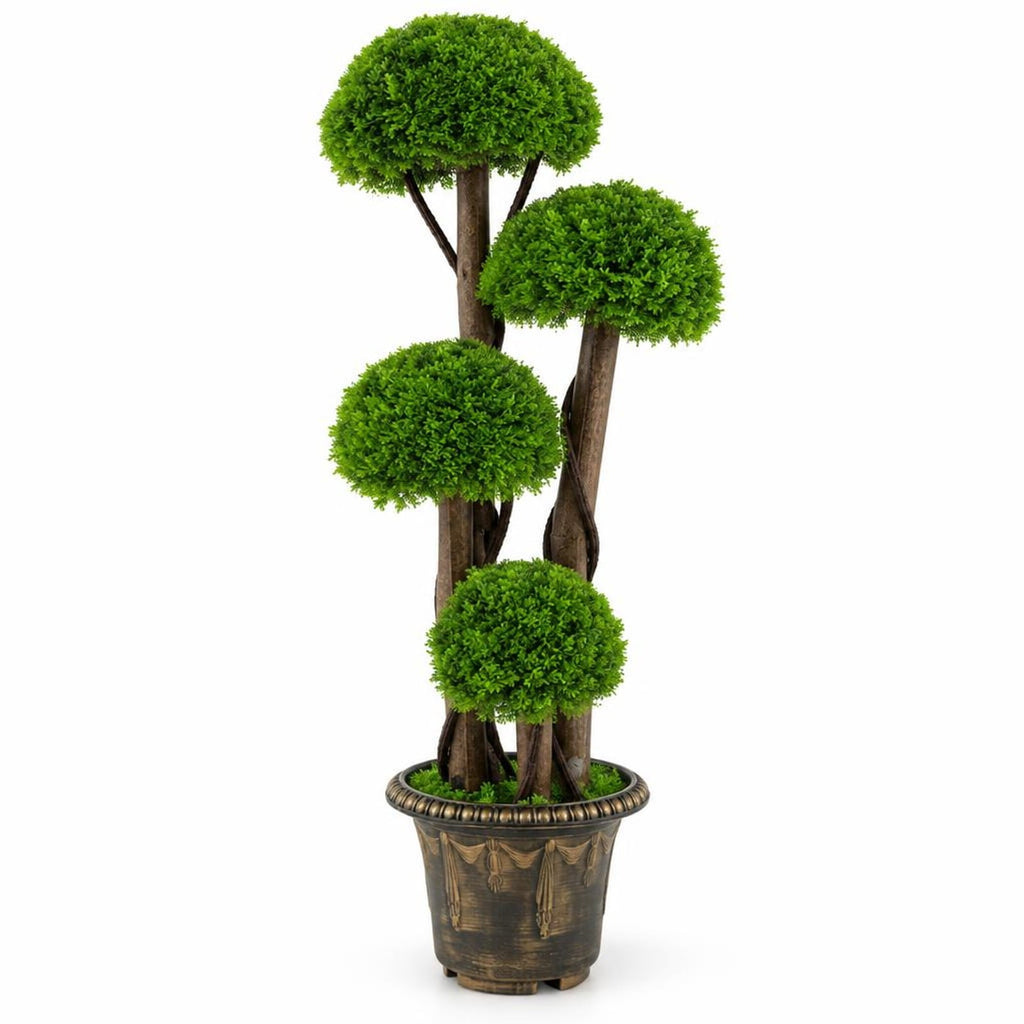 Airfind 3 FT Artificial Cypress Topiary Tree Realistic Greenery Plant with Spiral Vines and Real Wood Trunks, Wood