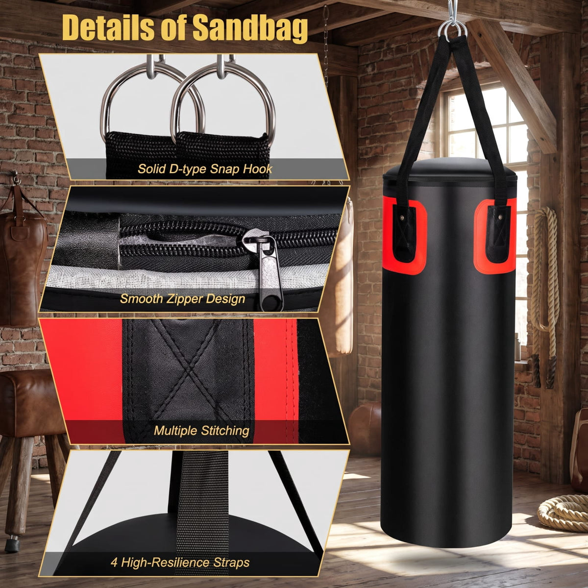 Airfind 56 Pound Filled Hanging Punching Bag Set for Adults with Hand Wraps and Boxing Gloves for Home Boxing Training, Black