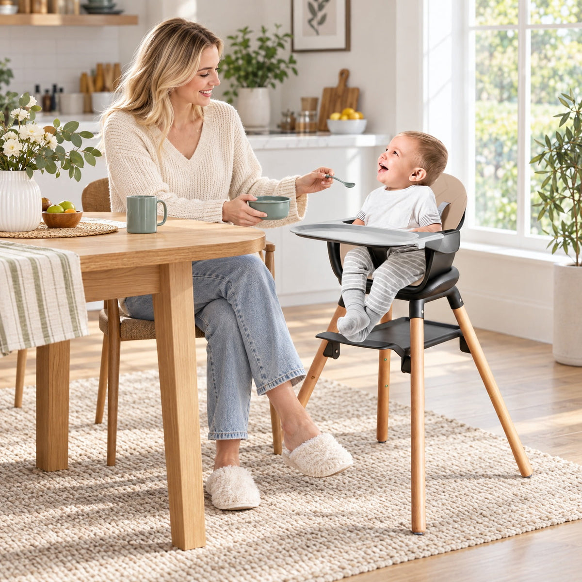Airfind 6 in 1 Convertible Highchair with Safety Harness and Removable Tray, PP PU Beech Frame, 24.5 x 23 x 35.5 Footprint, Coffee