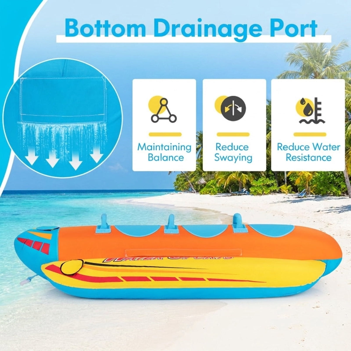 Airfind Inflatable Banana Boat for 3 Riders with EVA-Padded Seats, Yellow