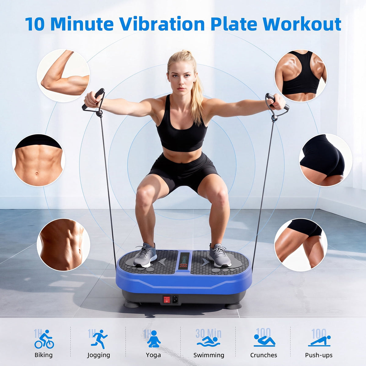 Airfind Vibration Plate Exercise Machine for Lymphatic Drainage, Full Body Workout Vibration Platform with Bluetooth Speaker,2 Loops and 5 Resistance Bands for Home Exercise Gym,450lb Capacity,Blue