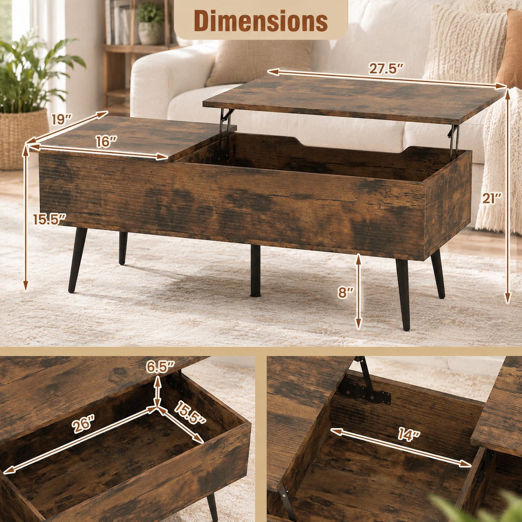 Airfind 47 Inch Lift Top Coffee Table with 2 Hidden Compartments, P2 Engineered Wood Solid Wood Steel Frame, Coffee