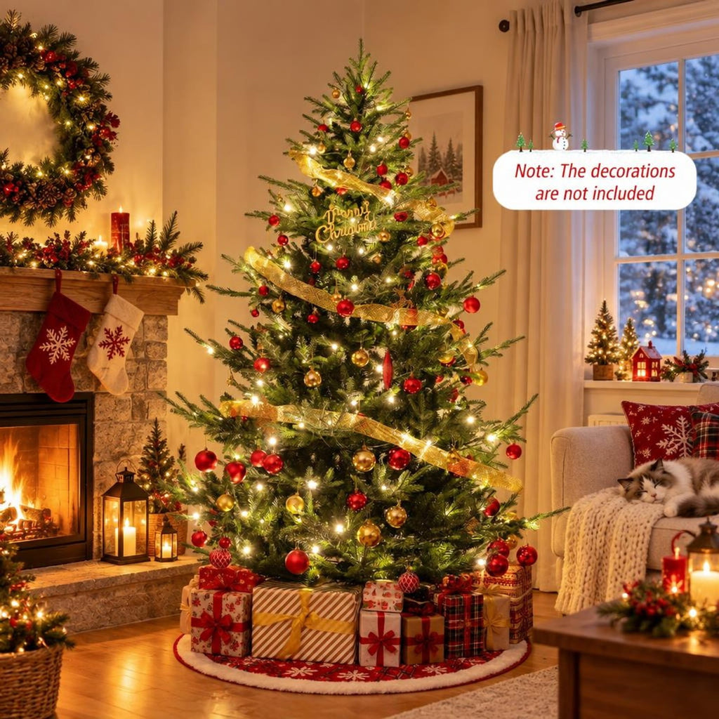 Airfind Pre-lit Artificial Christmas Tree 8 Ft featuring 1480 PVC and PE Branch Tips, Hinged Sections and Metal Stand for Everyday Home Use, Green
