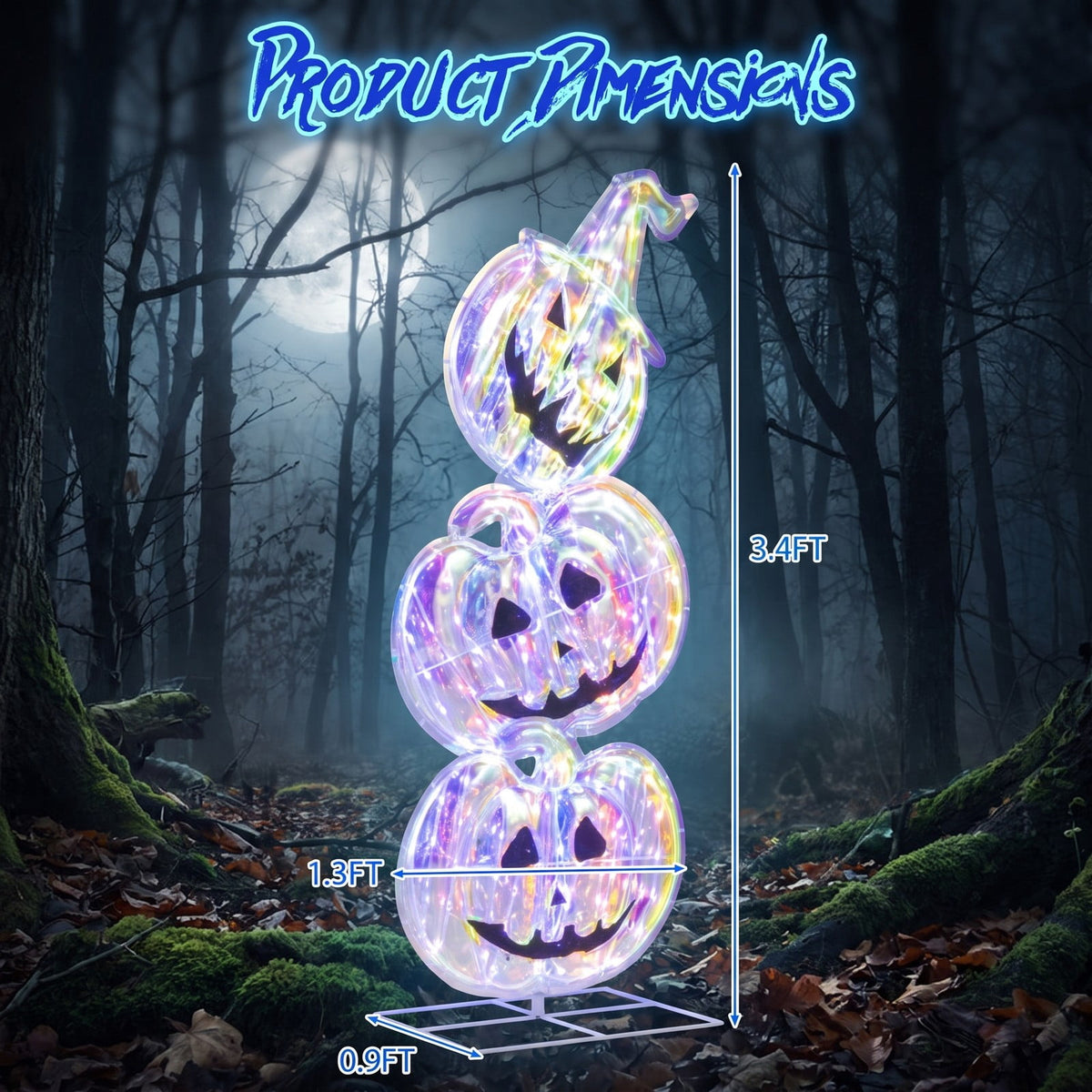 Airfind Standing 150 LED Lighted Pumpkin Halloween Decoration with Base, Plastic Frame, 1.3 x 0.9 x 3.4 FT Footprint, Multicolor