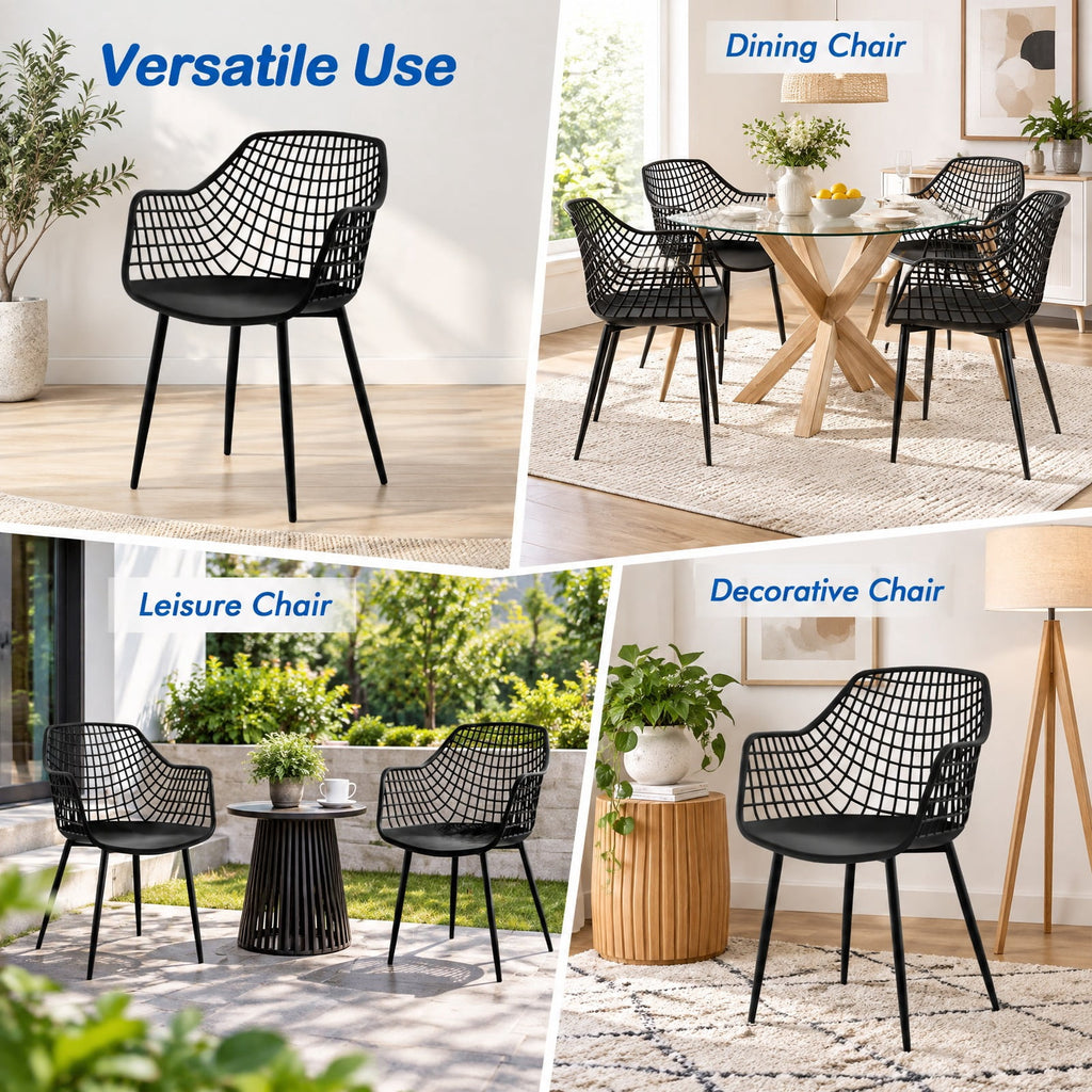 Airfind Set of 4 Heavy Duty Modern Dining Chair featuring Airy Hollow Backrest, 265 lbs Capacity, PVC Frame, 22.5 Inch x 21 Inch x 34 Inch Footprint, Black