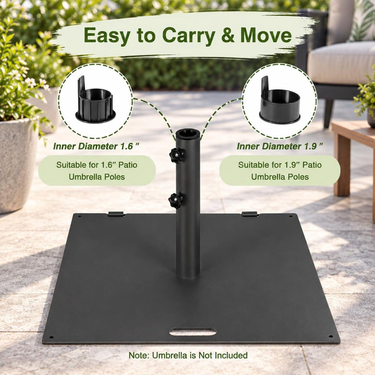 Airfind 24 Inch Square Patio Umbrella Base 50 LBS Weighted, Steel PP Frame, 24 x 24 x 14 (L x W x H) Suitable Footprint, Black