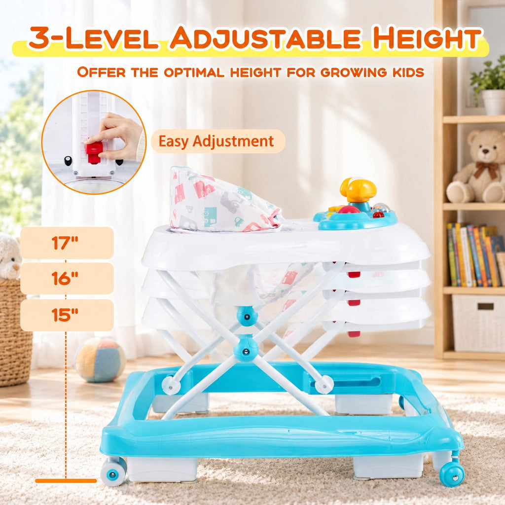 Airfind Foldable Baby Walker with 3 Adjustable Heights and Padded Seat, 26.5 lbs Capacity, PP Frame, for 7-14 months, Green