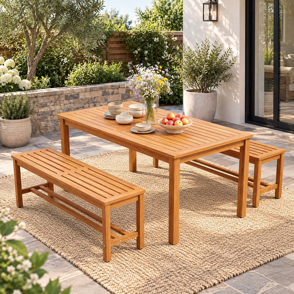 Airfind Outdoor Acacia Wood Patio Bench for 2 with Slatted Seat-2 Pieces, 800 lbs Capacity, Acacia Wood Frame, 40 x 14 x 17 Footprint, Wood