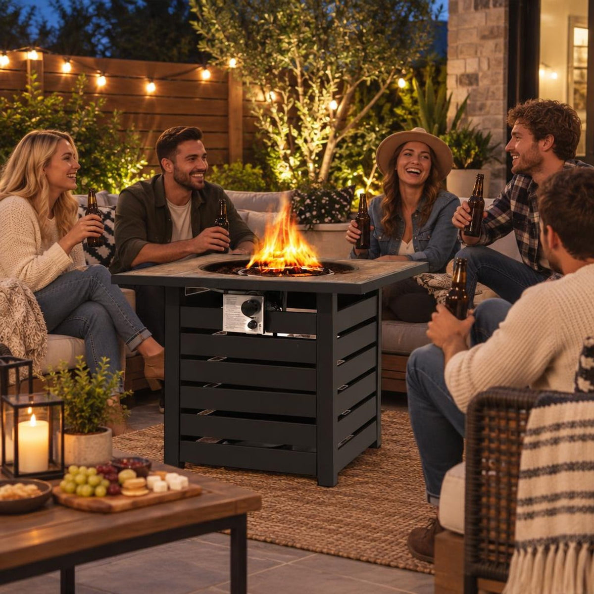 Airfind Square Propane Fire Pit Table with Lava Rocks and Rain Cover, 150 lbs Capacity, Ore powder steel stainless steel Frame, Black