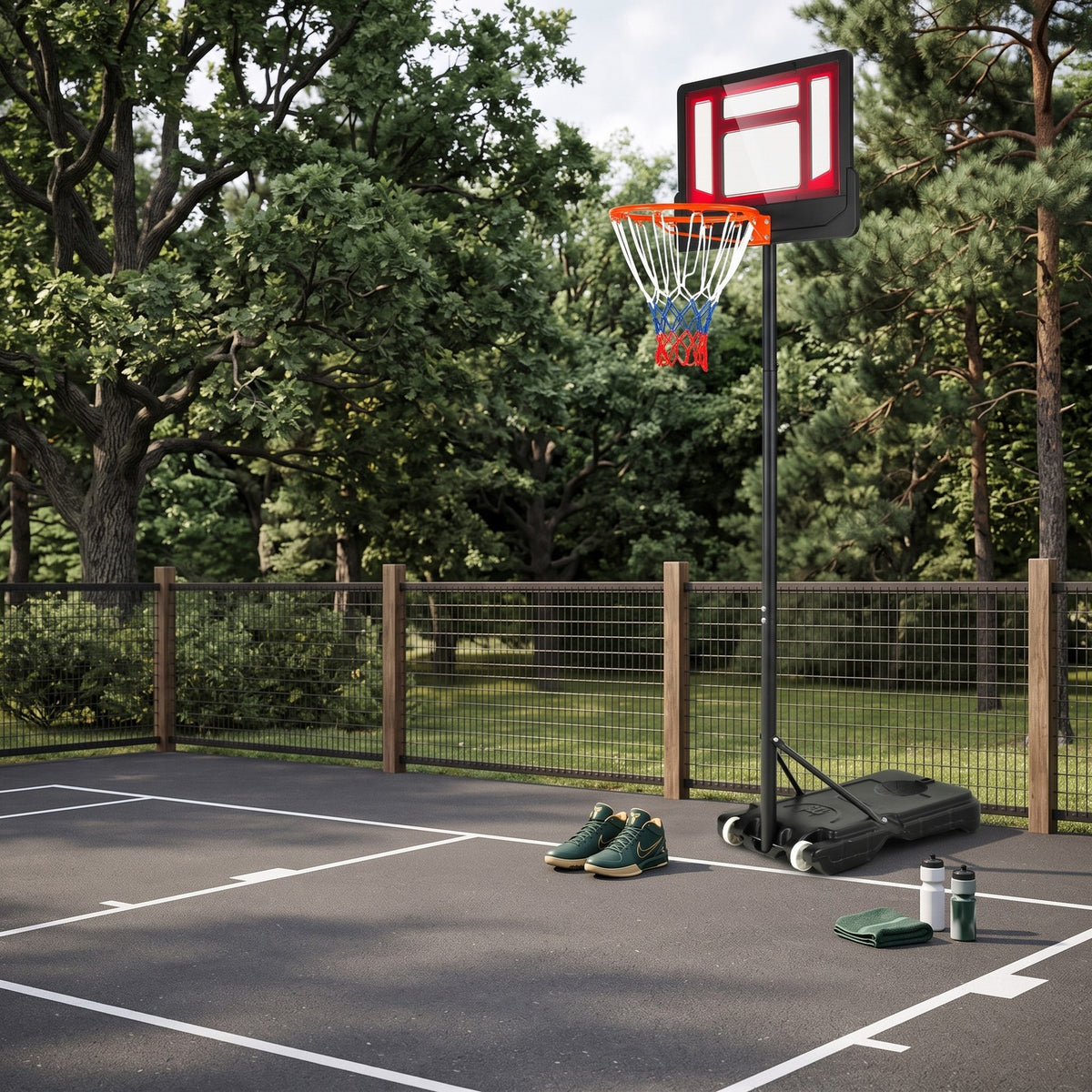 Airfind Portable Basketball Hoop System, 4.3-8.2 FT Adjustable Height Basketball Goal with Wheels, Shatterproof Backboard and Fillable Base for Kids Youth Adults, Red