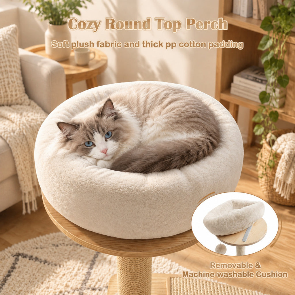 Airfind 40 Inch Solid Wood Cat Tree featuring Space Capsule and Sisal Posts and Scratching Board, 23.5 Inch x 21 Inch x 40 InchBase Footprint, Natural