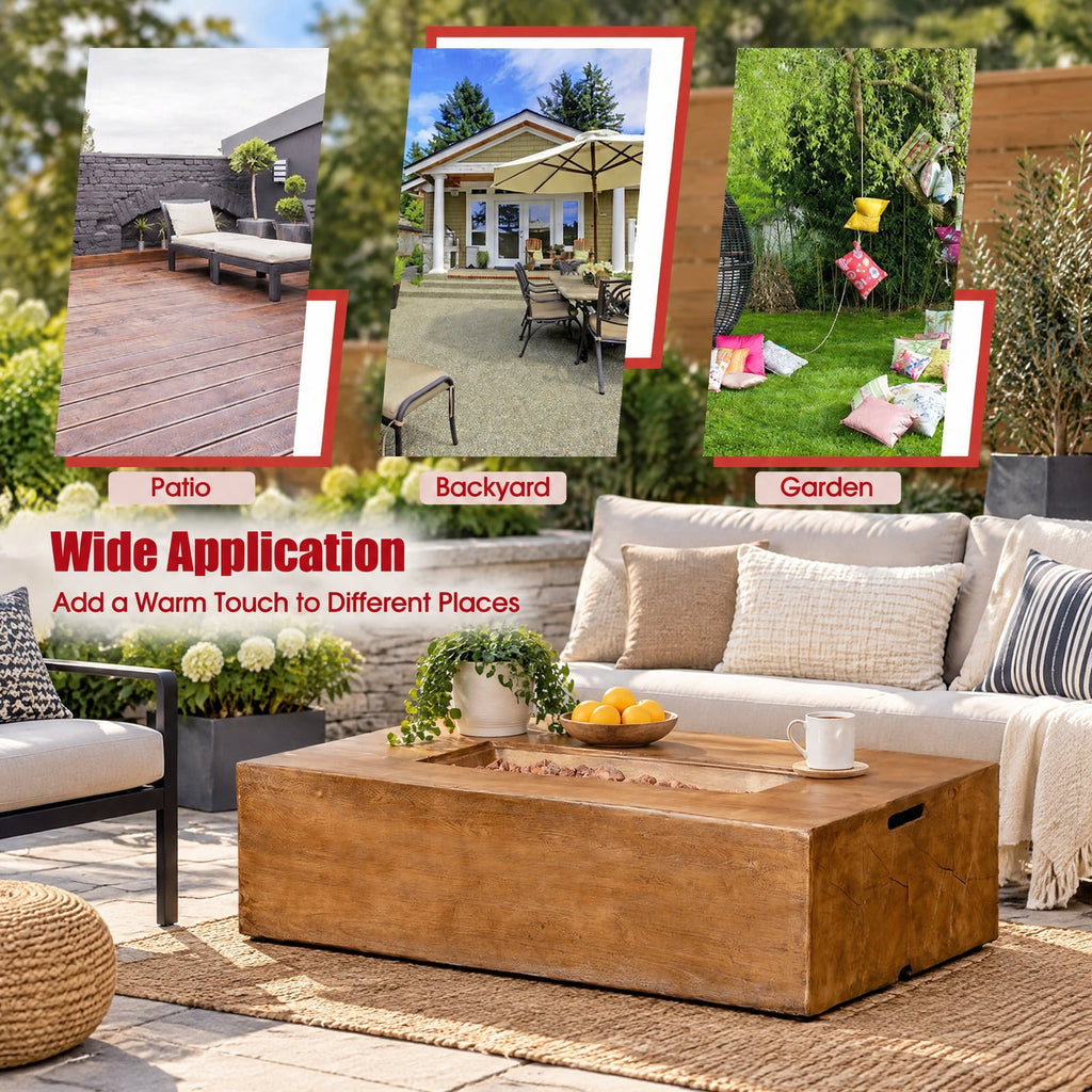 Airfind 48 x 27 Inch Outdoor Gas Fire Pit Table 50 000 BTU with Lava Rocks and Cover, Brown, Net weight 88 lbs Output: 50 000 BTU