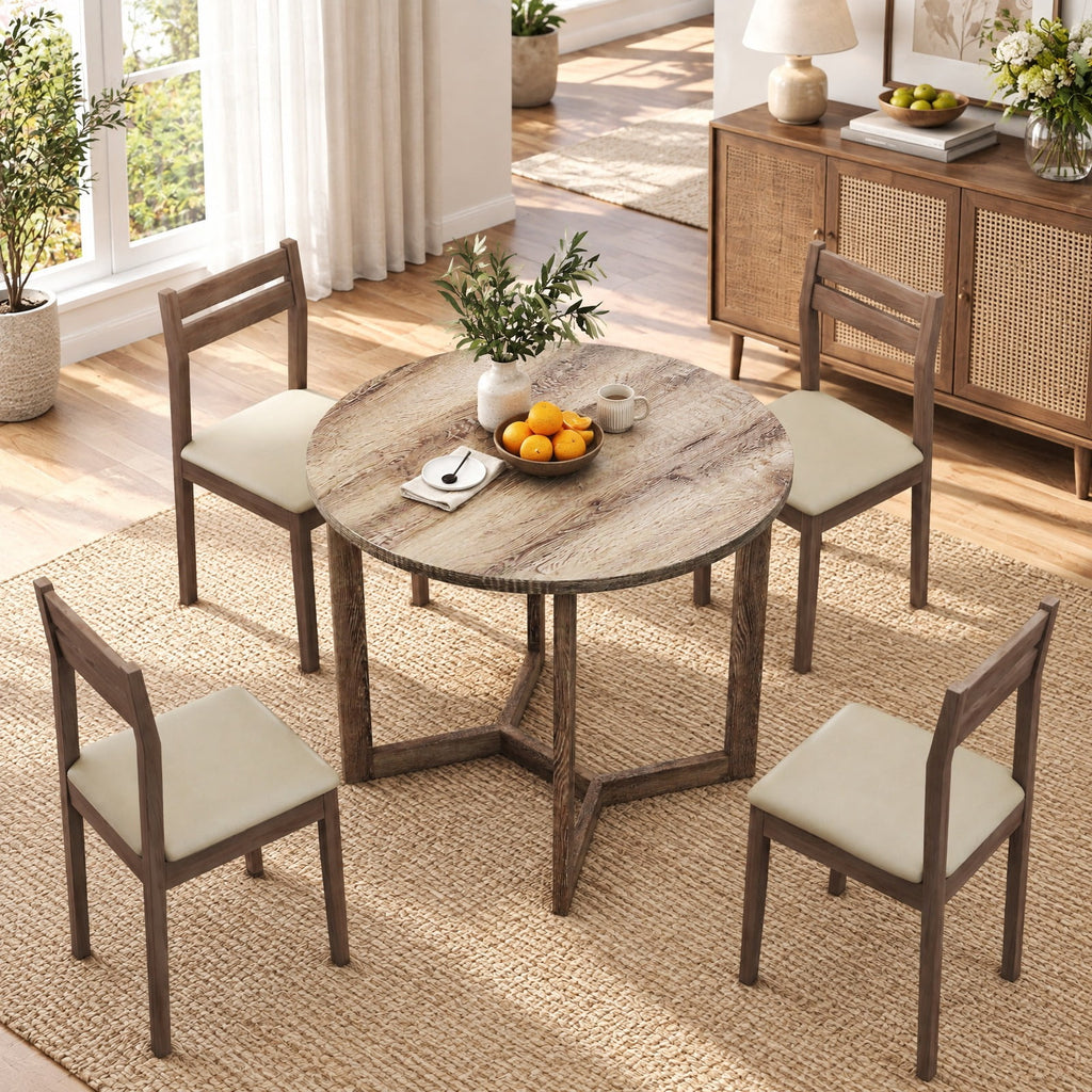 Airfind 36 Inch Round Wood Dining Table for 2-4 People with Wing-shaped Pedestal Base, 220 Lbs Capacity, Rubber Wood Mdf, 36 Inch X 30 Inch, Gray
