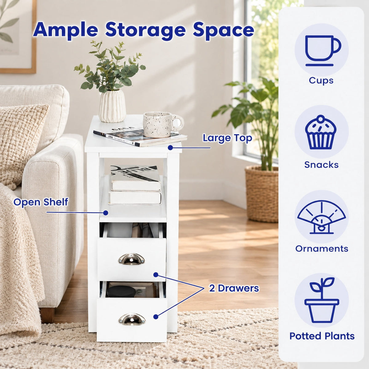 Airfind 2 Pieces Wooden Bed-side Nightstand Set with 2 Drawers, 33 lbs Capacity, Practice board Frame, White