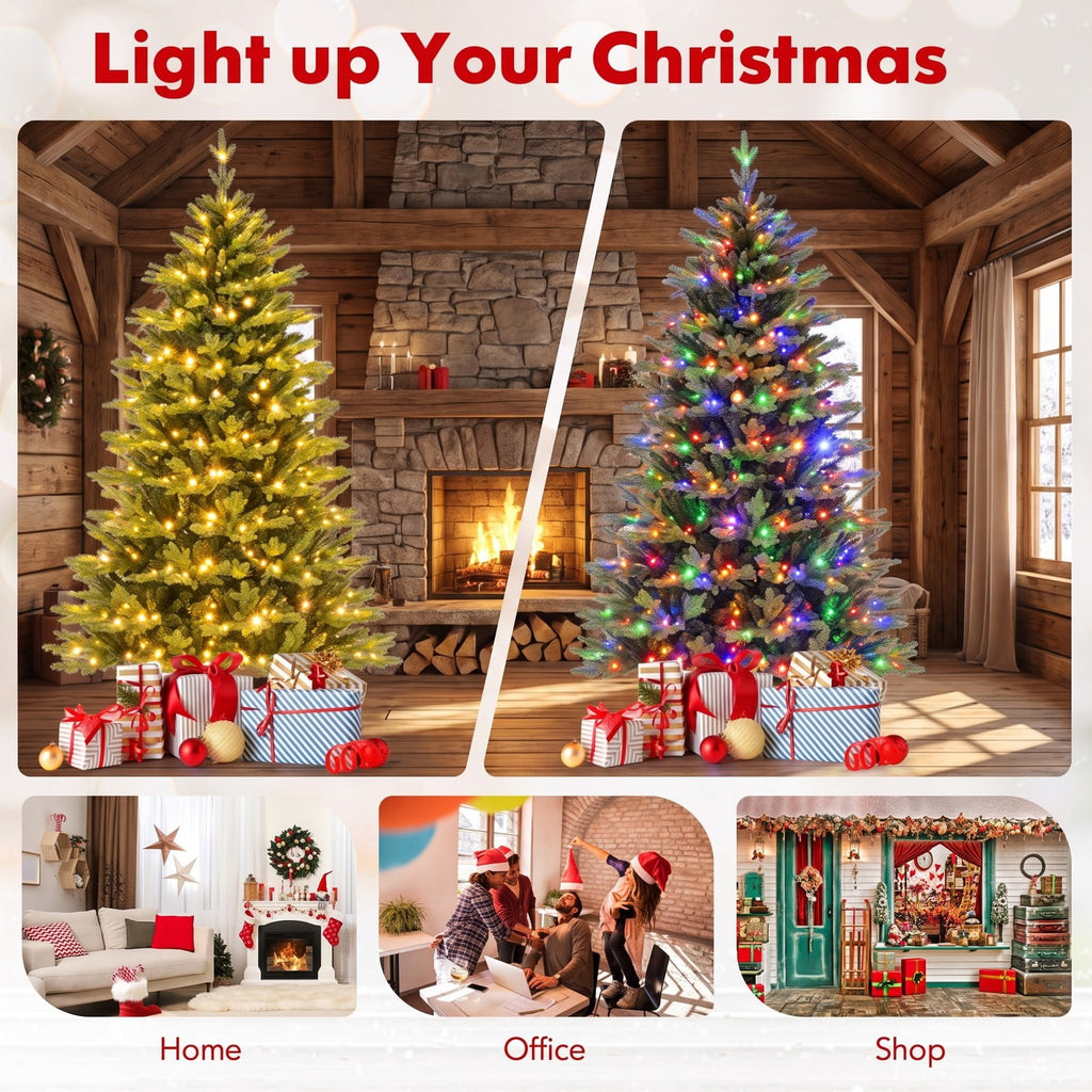 Airfind 6 Feet Artificial Xmas Tree Hinged with 11 Lighting Modes and Remote Control-6 ft, Green, Diameter of Stand 18/20/22
