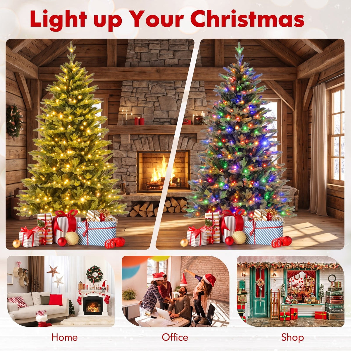 Airfind 6 Feet Artificial Xmas Tree Hinged with 11 Lighting Modes and Remote Control-6 ft, Green, Diameter of Stand 18/20/22