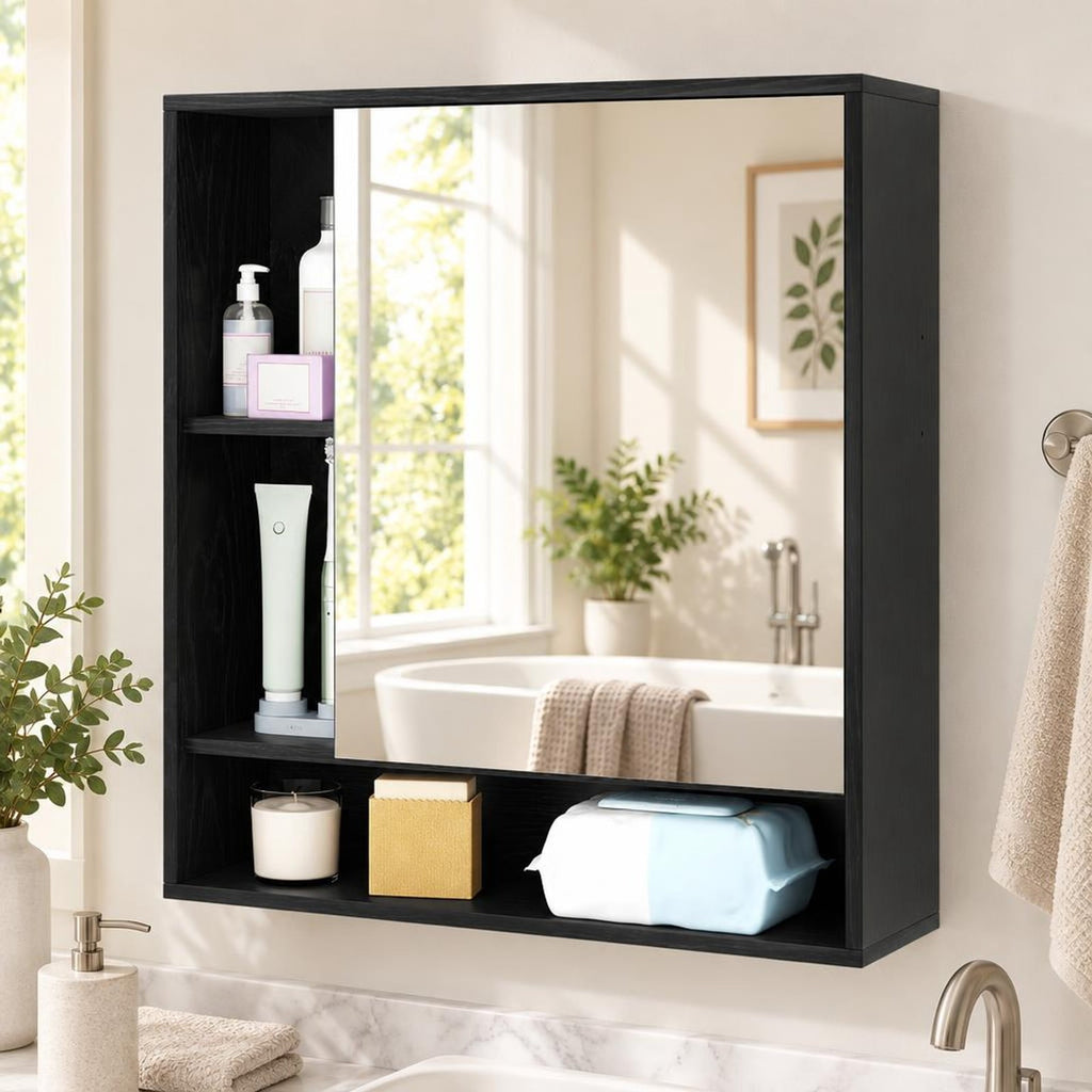 Airfind Wall Mounted Bathroom Cabinet with Mirror Single Door, 176 lbs Capacity, Glass MDF Engineered Wood Frame, 21.5 Inch x 6.5 Inch x 24 Inch Footprint