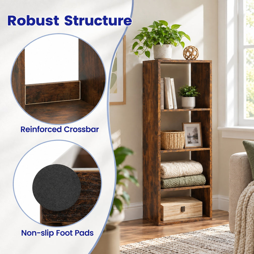 Airfind 3 Cube Bookshelf with Back Guardrail for Living Room Bedroom, Engineered Wood Frame, 14 Inch x 13 Inch x 41 Inch Depth of Bottom Shelf 12 Inch Footprint