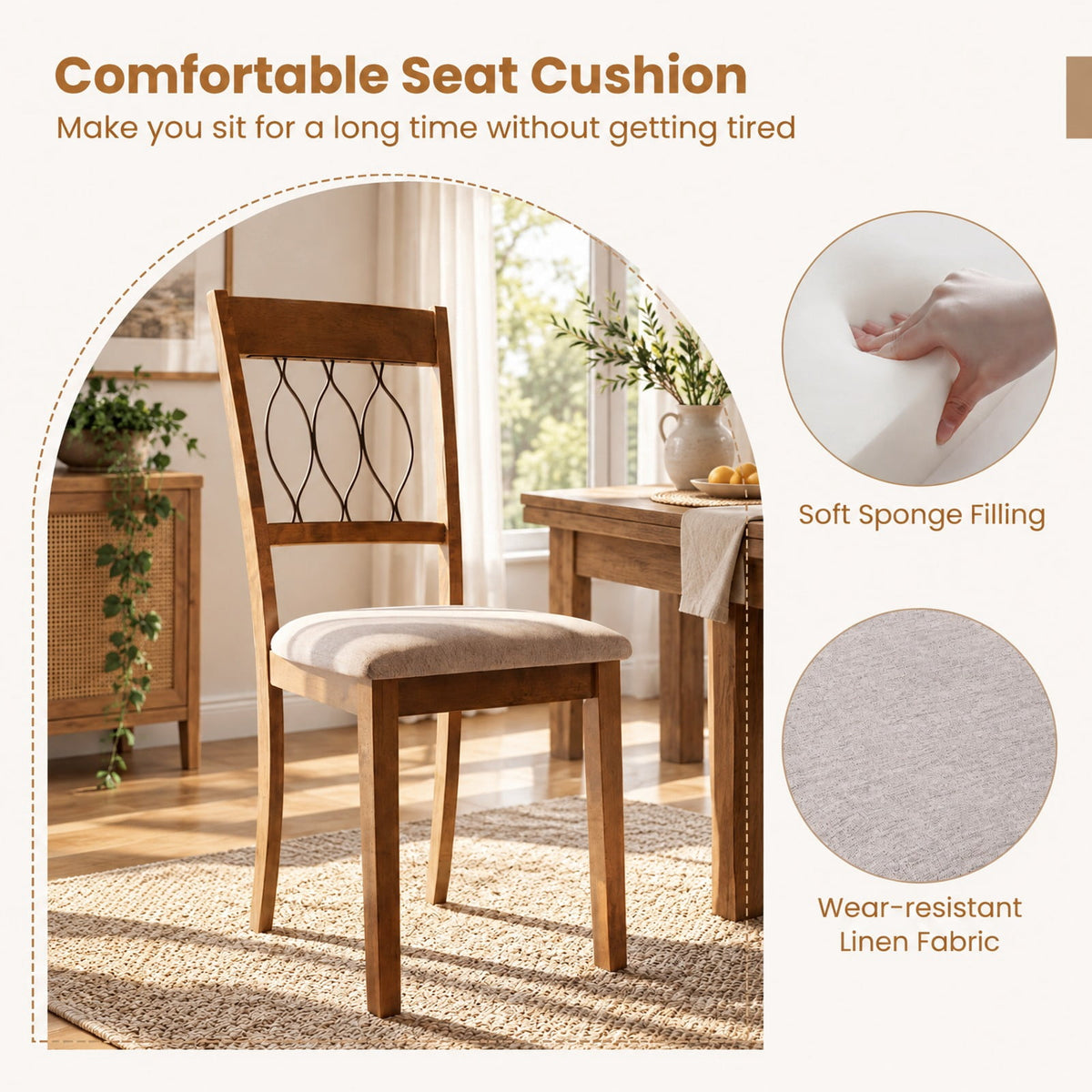 Airfind Set of 2 Dining Chair Fabric/Faux Leather Upholstered with Padded Seat, Chair 330 lbs Capacity, 19.5 x 22.5 x 38 Footprint, Brown