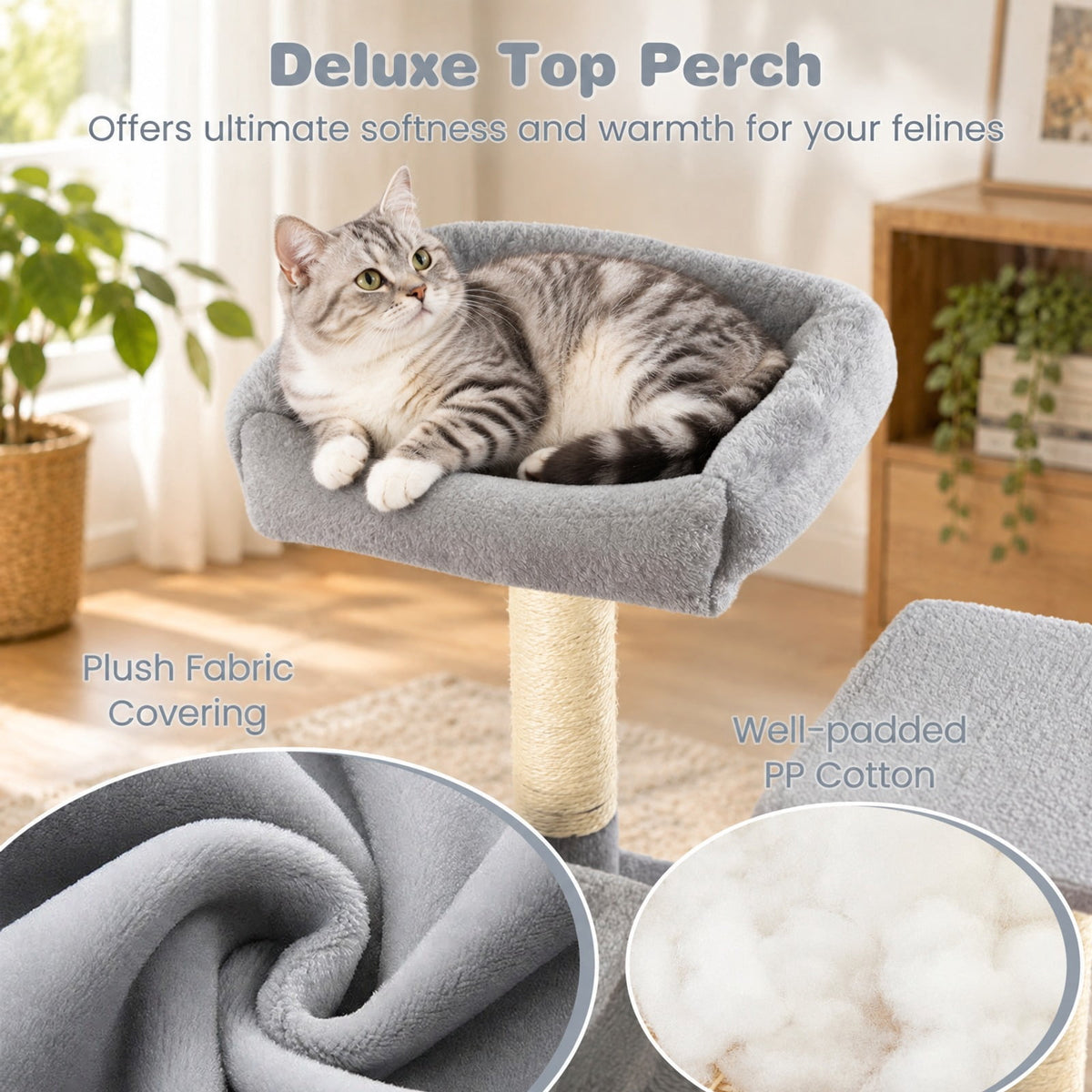 Airfind Large Cat Tree for Indoor Cats 63 Inch Tall Cat Tower, Plush Fabric Sisal Engineered Wood Base Frame, Gray