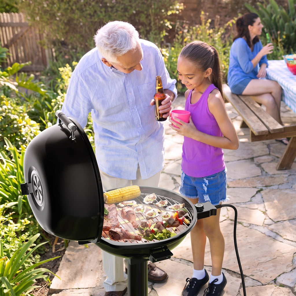 Airfind 1600W Portable Electric BBQ Grill featuring Removable Non-stick Rack, Metal Stainless Steel Frame, 20.5 Inch x 17.5 Inch x 32.5 Inch Footprint, Black