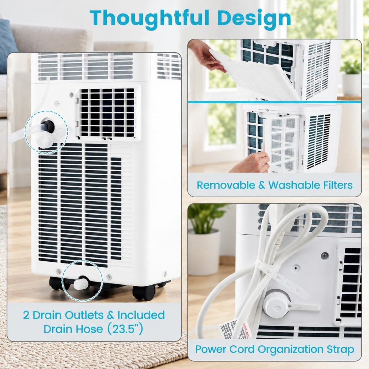 Airfind 8200/10000 BTU Portable Air Conditioner 3-in-1 Stand up AC Unit with Dehumidifier-10000 BTU, HIPS ABS Frame, White