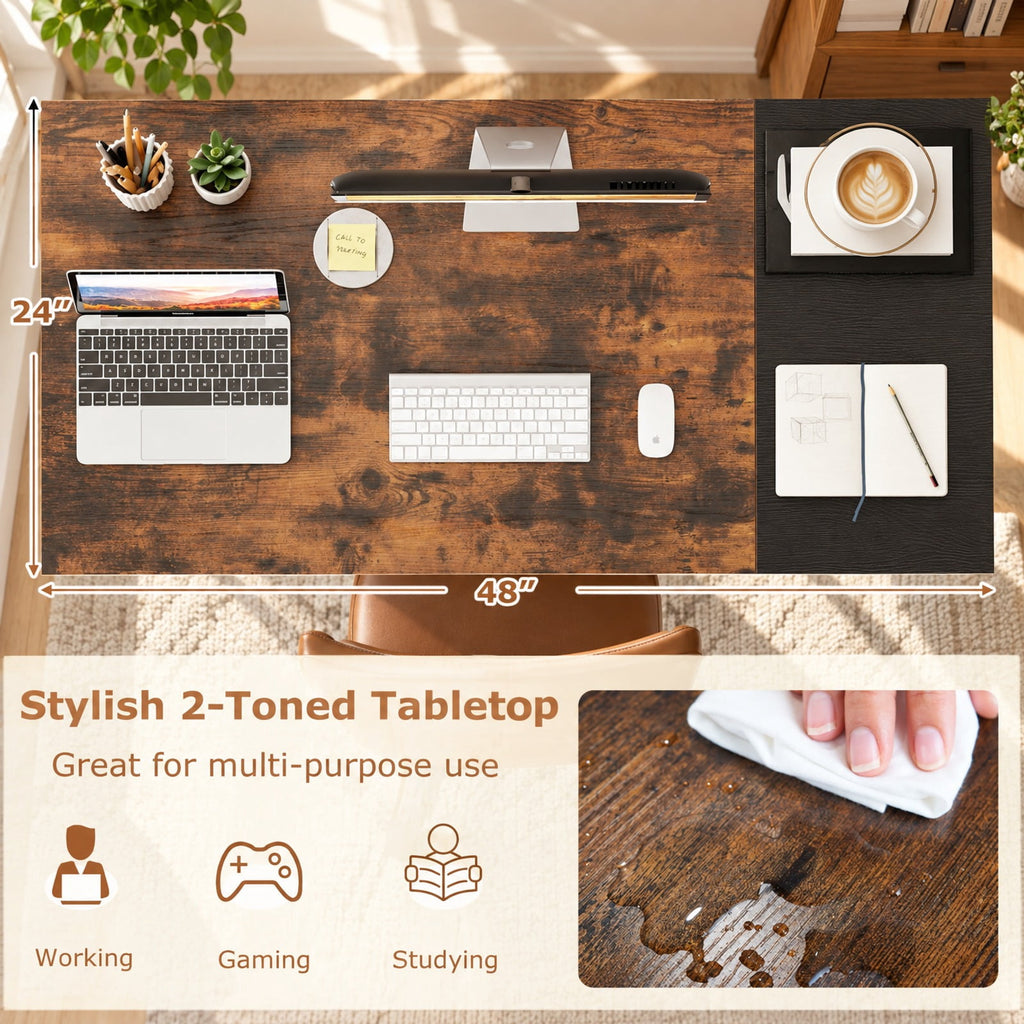 Airfind 48 Inch Computer Desk with 2 Fabric Drawers Industrial Home Office Desk, 110 lbs Capacity, Engineered Wood Metal Fabric Frame, Brown