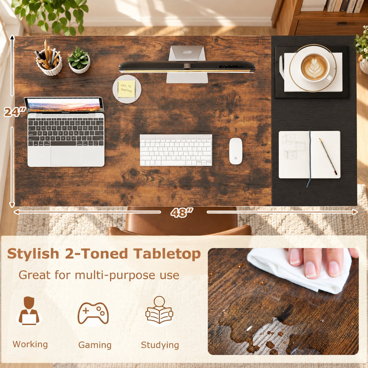 Airfind 48 Inch Computer Desk with 2 Fabric Drawers Industrial Home Office Desk, 110 lbs Capacity, Engineered Wood Metal Fabric Frame, Brown