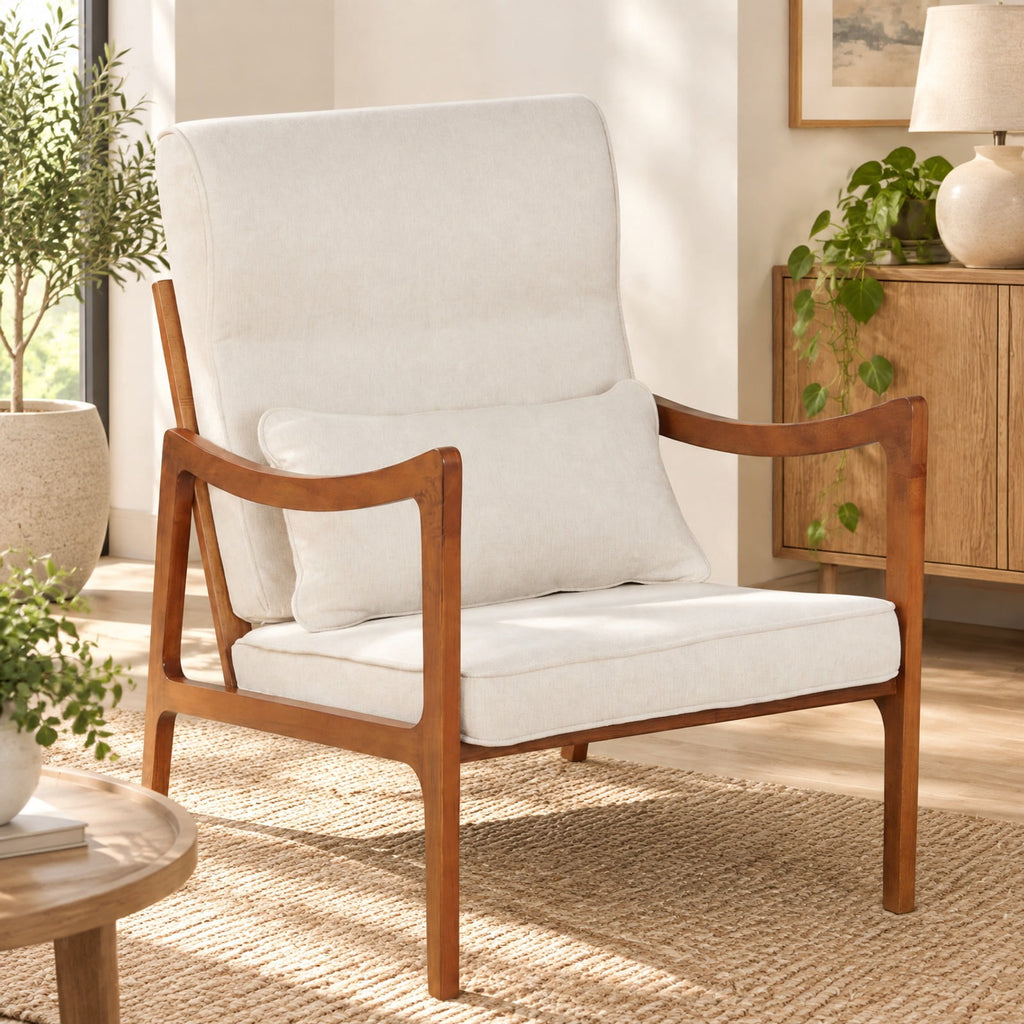 Airfind Modern Accent Chair with Solid Rubber Wood Faux Leather Upholstered Armchair, 400 lbs Capacity, 34.5 x 25.5 x 35 Footprint, Brown