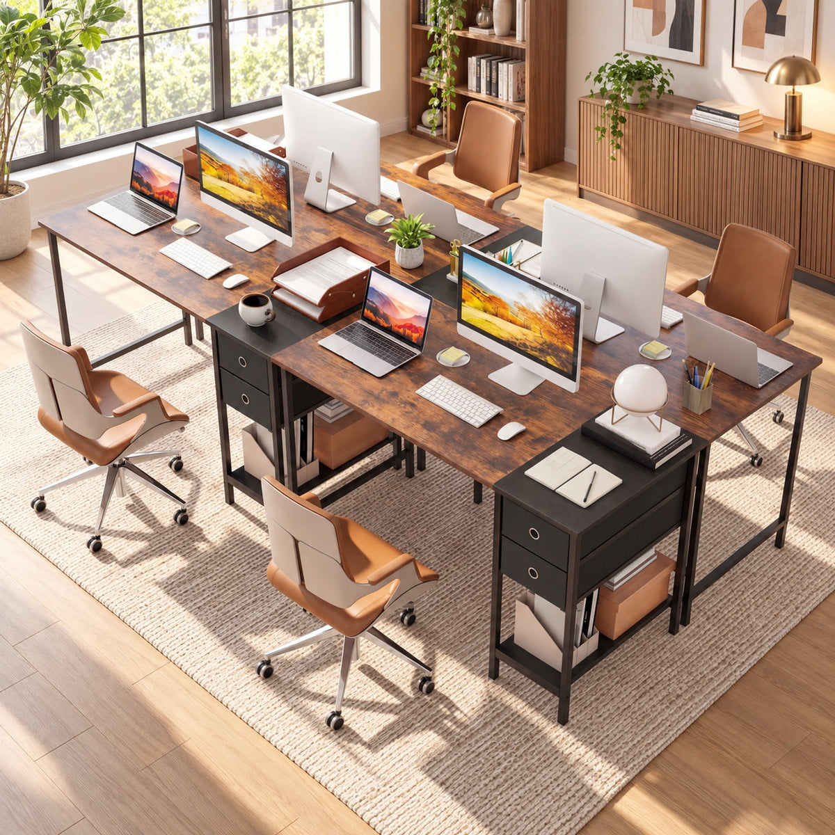 Airfind 48 Inch Computer Desk with 2 Fabric Drawers Industrial Home Office Desk, 110 lbs Capacity, Engineered Wood Metal Fabric Frame, Brown