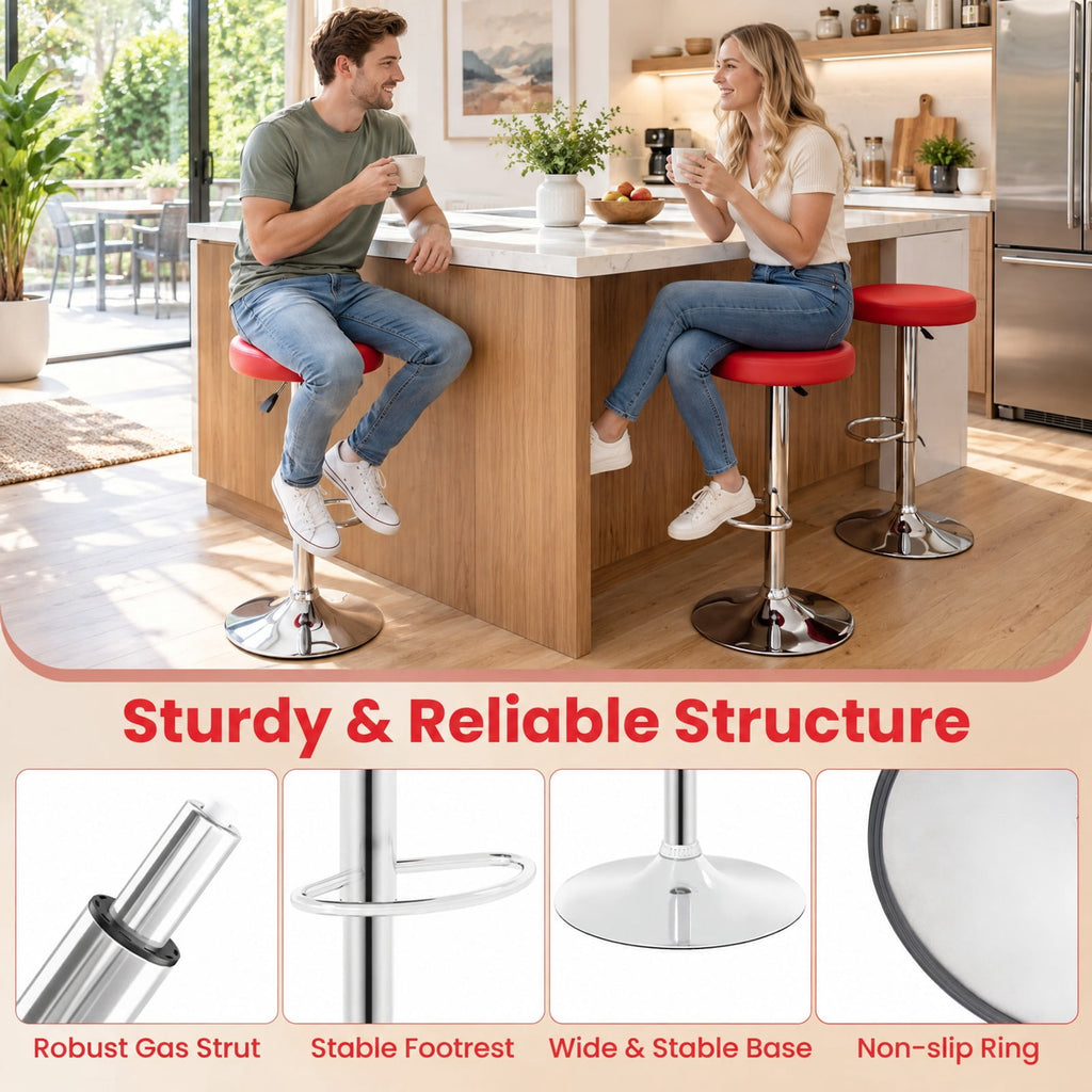 Airfind Set of 2 Height-adjustable Swivel Bar Stool with 360° Swivel bar stool, Stool 400 lbs Capacity, 15 x 15 x 25.5-33.5 Footprint, Red
