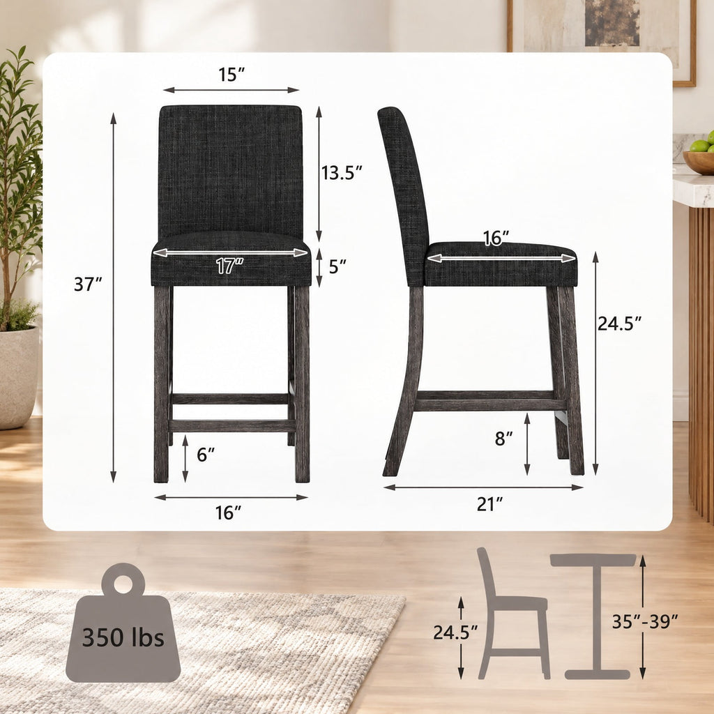 Airfind Counter Height Bar Stools Set of 2 with Back and Footrest, Rubber Wood MDF Linen Fabric Sponge Frame, Gray