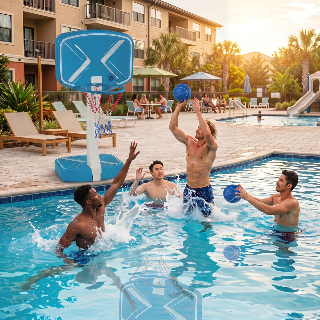 Airfind 2 in 1 Pool Basketball Hoop and Volleyball Net Set with Weighted Base for Swimming Pool Beach and Backyard Water Games, Blue